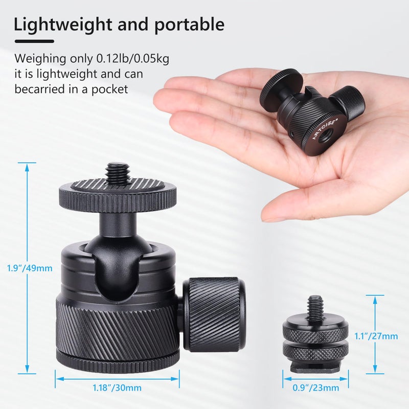 ARTCISE Mini CNC Machining Tripod Ball Head - Portable Aluminum Alloy 360 Rotating Head for Phone & Light Camera, Max Load 6.6lbs/3kg - Image 3